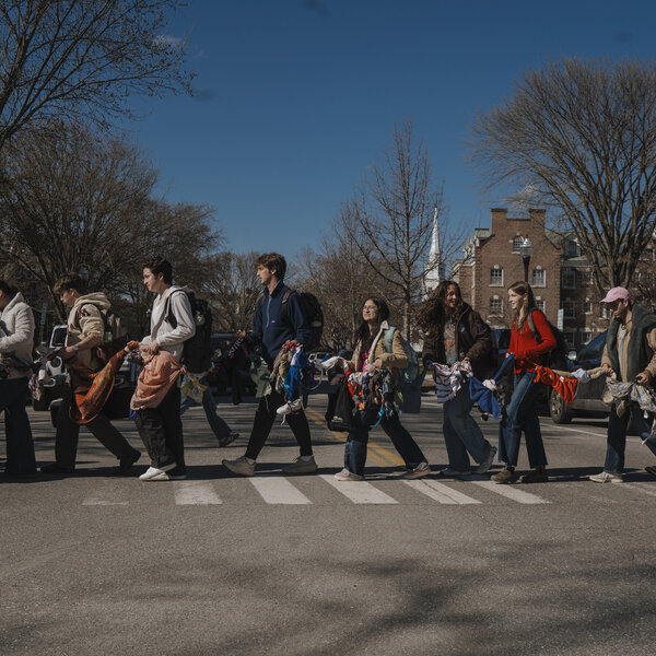 Students from Dartmouth College carry la trenza around the campus in New Hampshire