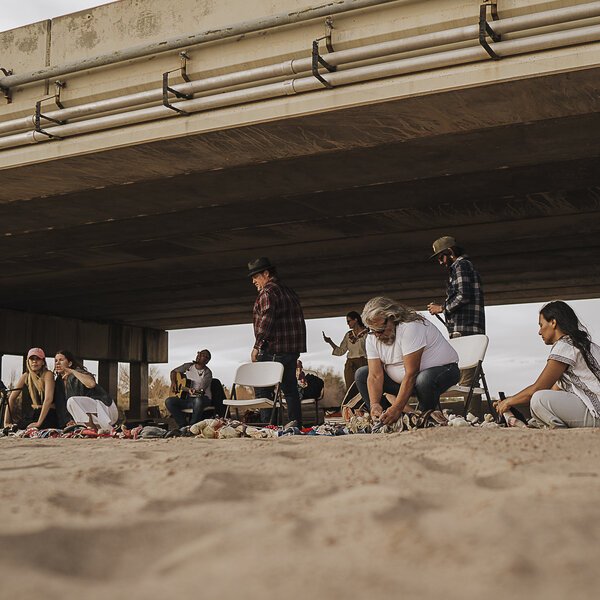 Braiding under the bridge on the Rio Grande in El Paso TX
