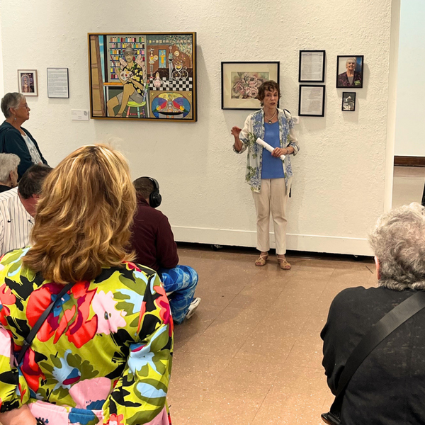 Patricia Medici gives lovely remarks when showcasing art that was done by the late Hal Marcus, which was exhibited in our member showcase “From Roots to Branches.”