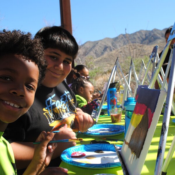 Boys paints their version of the mountains during our Franking Mountains artmaker camp.