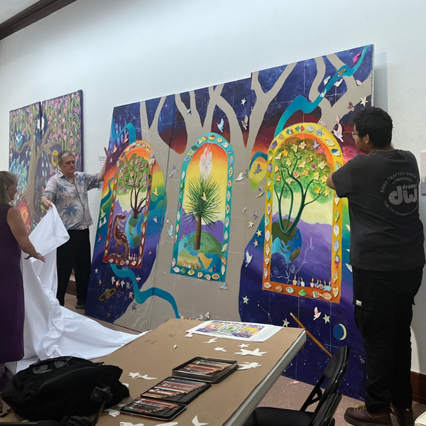 Community members contribute to the Museum's new Mural, in partnership with Unity Through Creativity